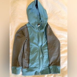 Tea Collection cotton French terry hoodie - blue and grey color block, 4T.